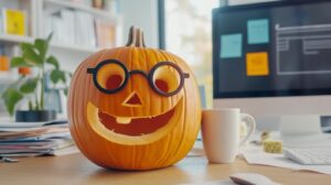 Festive halloween pumpkin with a smiling face 