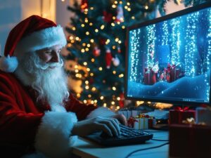 Santa Claus works at the computer